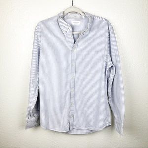 Everlane White Blue Pinstripe Button Up Long Sleeve Collared Shirt Size Large